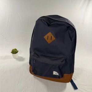 Herschel Heritage Basic Backpack Navy Blue / Brown Canvas / Leather Bookbag Bag
